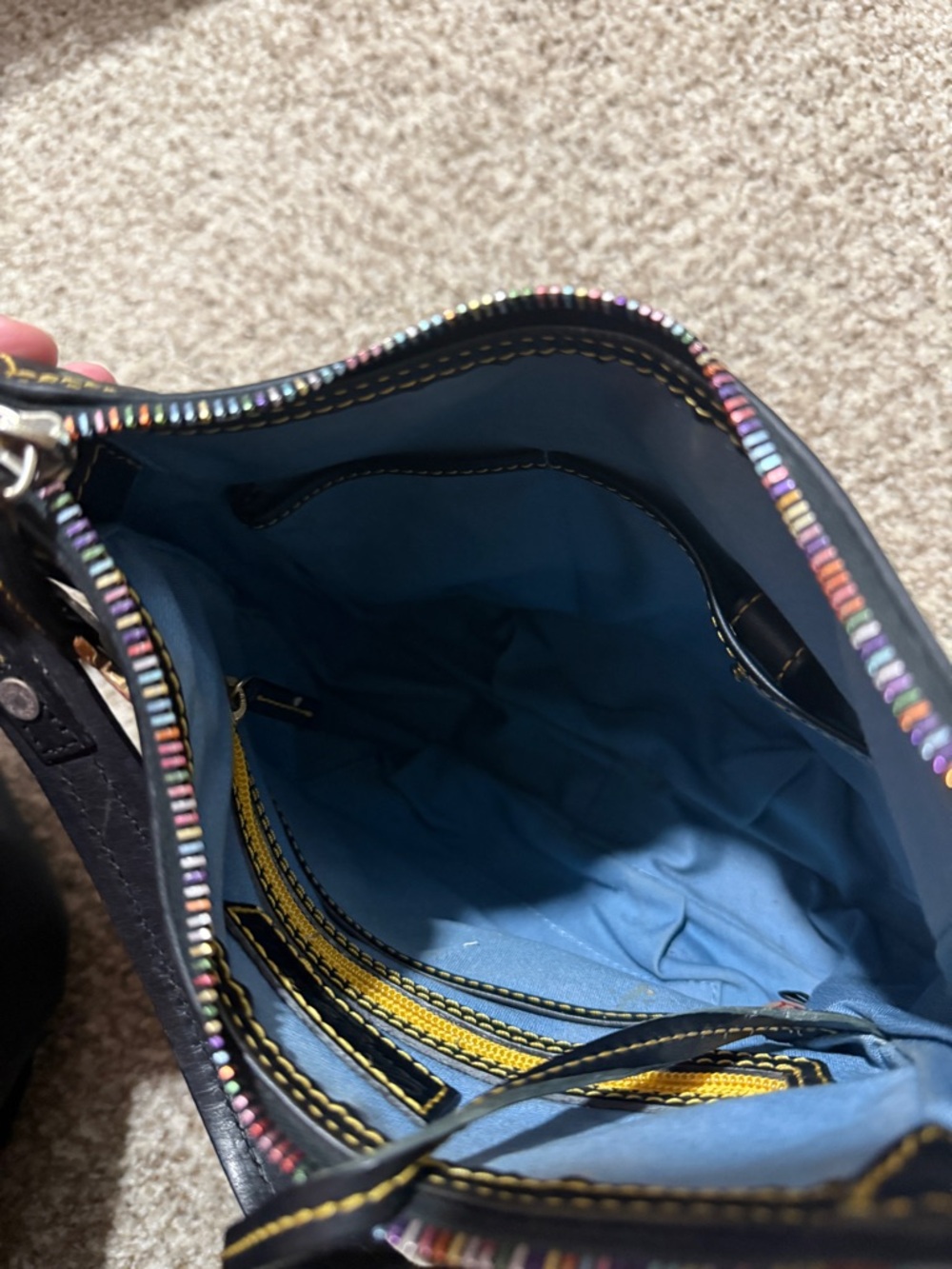 Dooney & Bourke Black Leather Shoulder Bag with Multicolor DB Logos - Picture 8 of 9